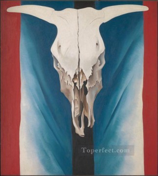 Cráneo de vaca rojo blanco y azul Georgia Okeeffe decoración de bodegones Pinturas al óleo